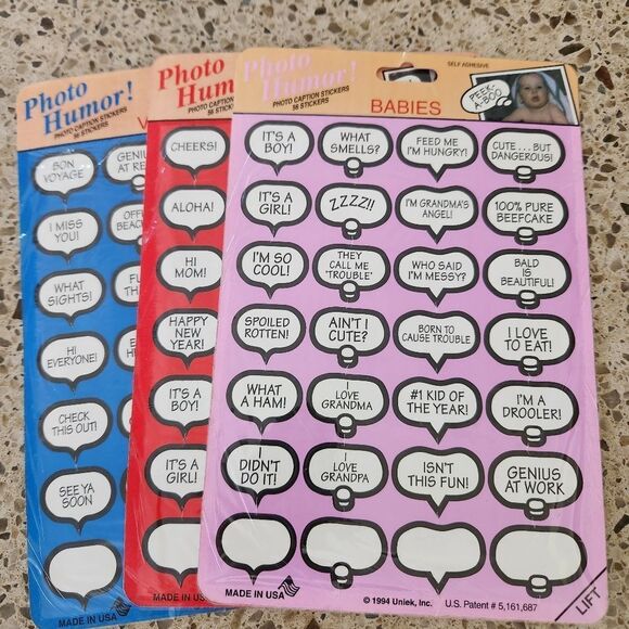 Uniek VINTAGE (1994) Photo Humor Stickers Set Babies, Vacation, Greetings - Picture 1 of 6